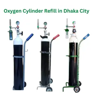 We refill medical oxygen cylinders in Dhaka city at the time of emergency. We provide 24 hours 7 days service. You can refill all types of medical oxygen cylinders from us. Oxygen pressure is usually 2000 psi. It is determined from International SI units. A typical home oxygen cylinder is 1.4 cubic meters or 14 liters.